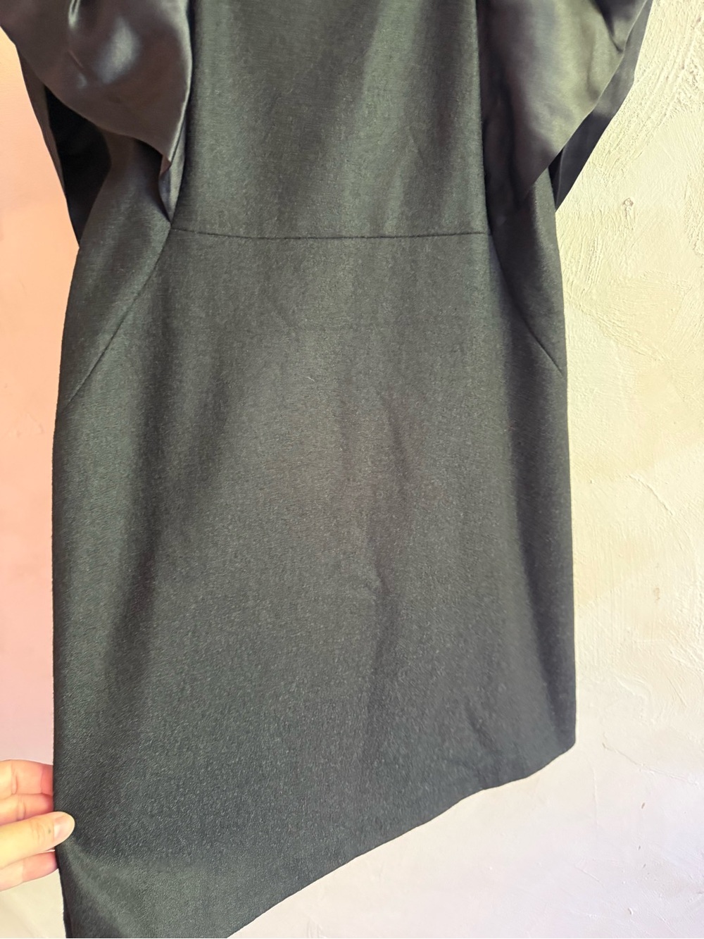 Vanessa Bruno Black Wool Silk Mini Dress Satin Puff Sleeve Square Neck S/M - Picture 15 of 15